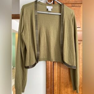 Soft Surroundings Green Cardigan Sweater Merino Wool Blend Beaded Trim M Medium